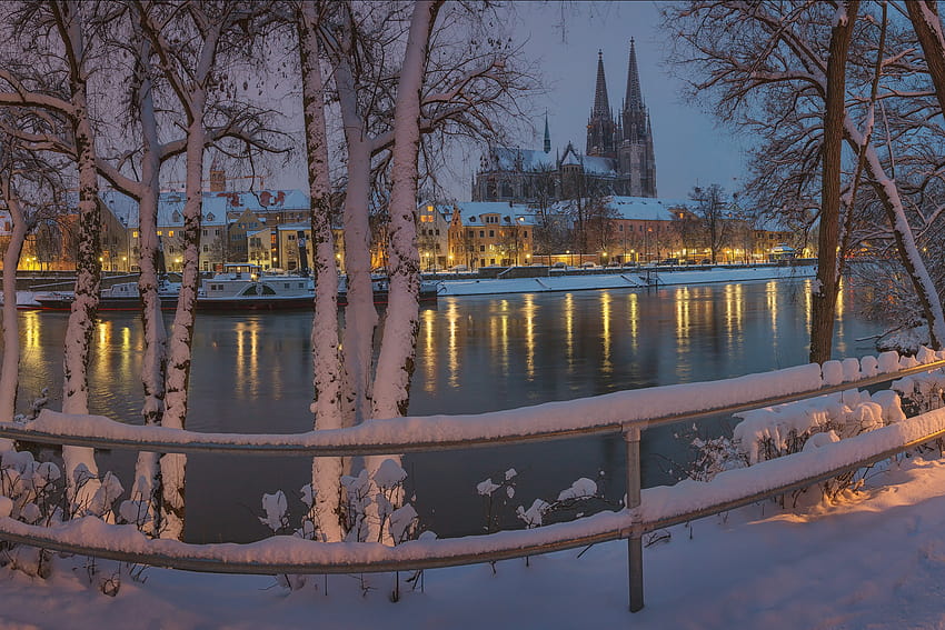 Winter: River Winter Bavaria City Regensburg Germany Nature Enjoy HD wallpaper