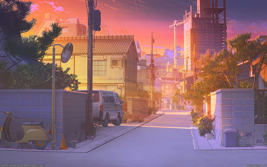 2560x1600 Anime Straße, Landschaftlich, Sonnenuntergang, Gebäude, Auto, Wand für MacBook Pro 13 Zoll, Anime Frühlingssonnenuntergang HD-Hintergrundbild
