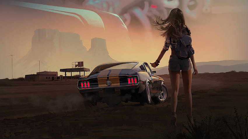 Girl With Mustang , Anime, Backgrounds, dan, anime car pc Wallpaper HD