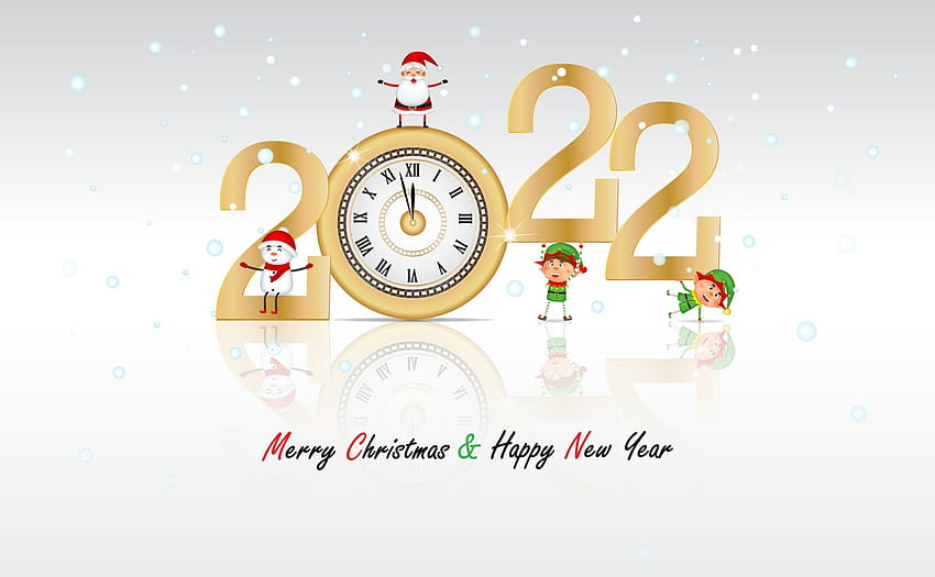 ปีใหม่บนพื้นหลังสีขาวพร้อมนาฬิกาทองหรูหราพร้อมการ์ตูนสุขสันต์วันคริสต์มาสและสวัสดีปีใหม่บน Vector.New Year 2022 2926421 Vector Art ที่ Vecteezy, 2022 xmas วอลล์เปเปอร์ HD