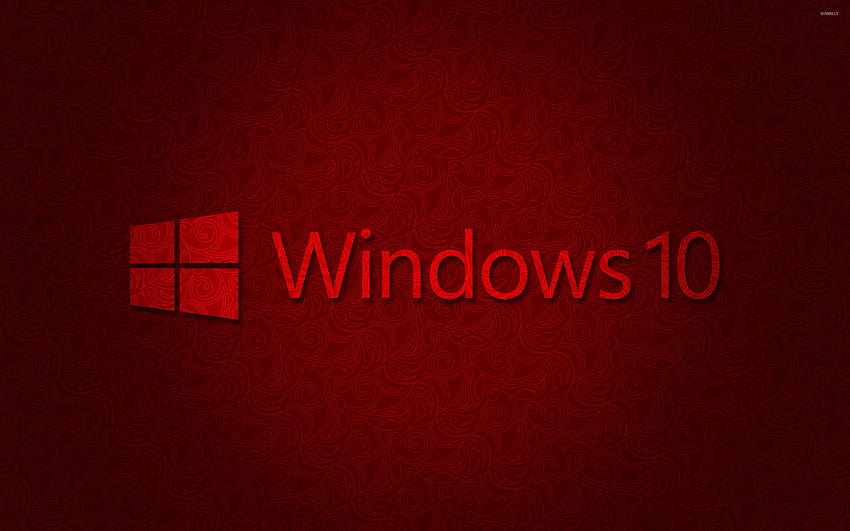 Windows 10 text logo on dark red pattern, dark red computer HD wallpaper