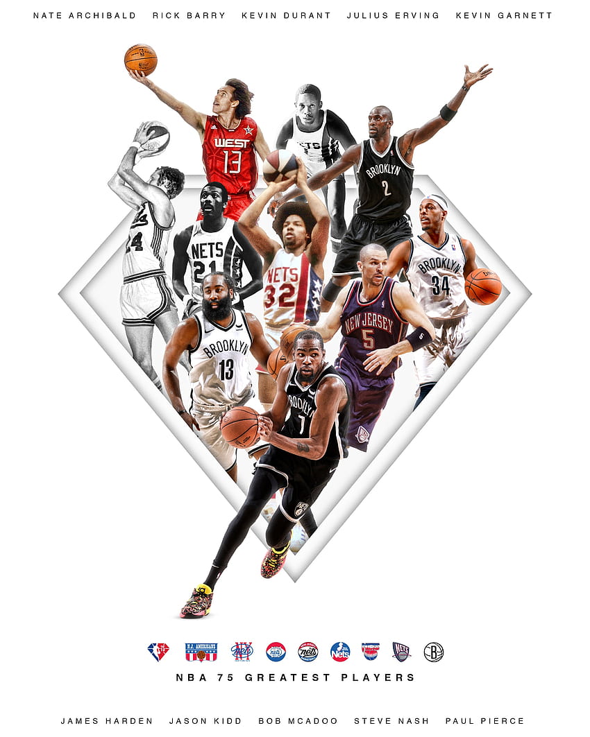 Кевин Дюрант, Джеймс Хардън и Nets Greats сред избраните за отбора за 75-ата годишнина на НБА, отбор за 75-ата годишнина на HD тапет за телефон
