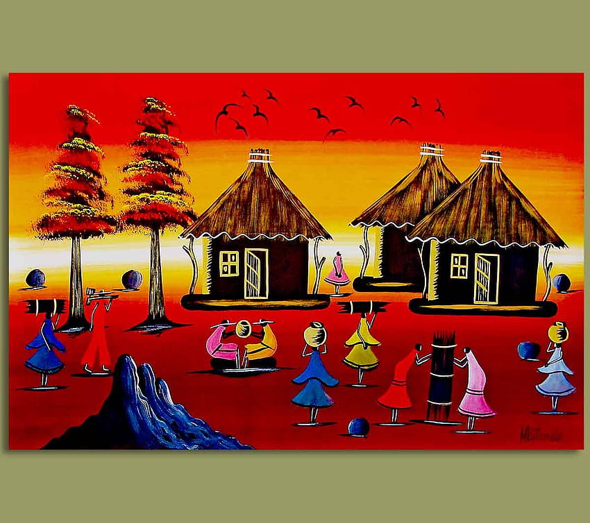 ศิลปะแอฟริกัน : ชีวิตหมู่บ้านศิลปะแอฟริกัน วอลล์เปเปอร์ HD