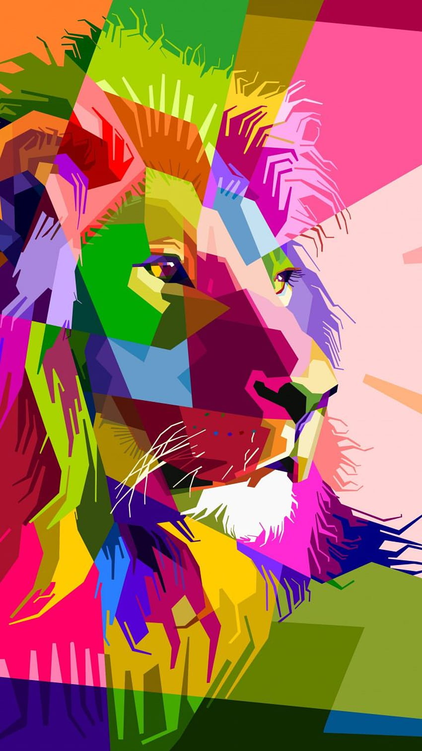 Leone, multicolore, geometria, muso, astratto, arte digitale, 720x1280, arte geometrica del leone Sfondo del telefono HD