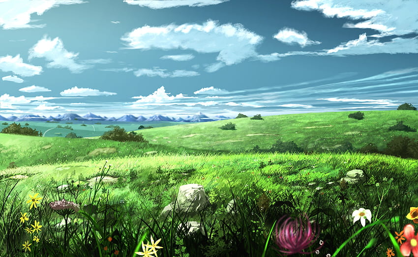 Anime Landscapes, cute green anime landscape HD wallpaper