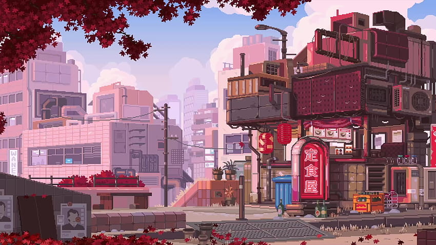 Japan Street Fall City Live, calle de anime fondo de pantalla