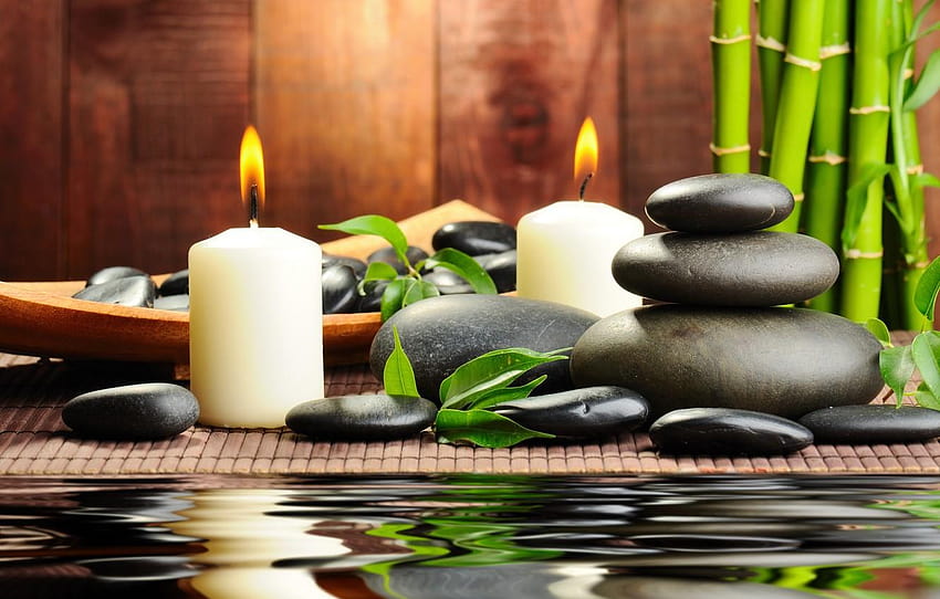 water, stones, candles, bamboo, black, Spa, spa, massage HD wallpaper