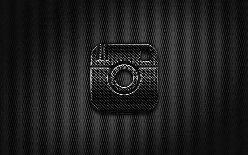 Instagram 블랙 로고, 크리에이티브, 메탈 그리드 배경, Instagram 로고, 브랜드, 해상도가 2880x1800인 Instagram. 고화질, 인스타그램 흑백 HD 월페이퍼