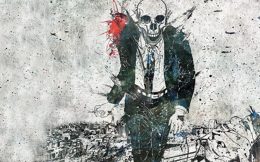 skull, Alex Cherry, Businessmen, Grunge, Artwork, Paint splatter HD wallpaper