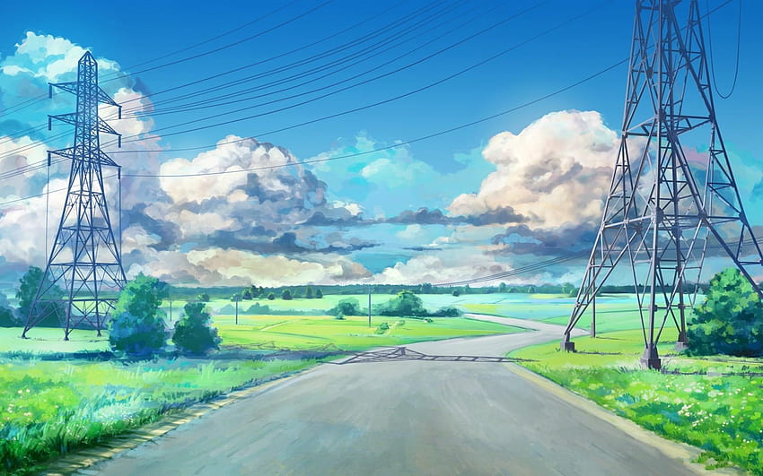 1920x1200 Anime Landscape, Clouds, Grass, Field, anime grass scenery HD wallpaper