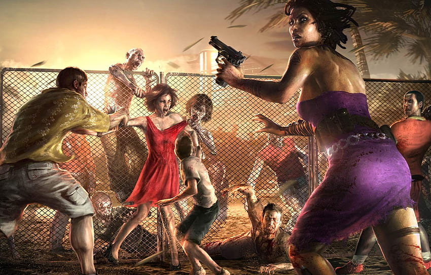 dziewczyna, zombie, pistolet, krew, pistolet, gra, sukienka, broń, wyspa, tatuaż, Dead Island, Dead Island: Riptide, Dead Island Riptide, rodzina , sekcja игры Tapeta HD