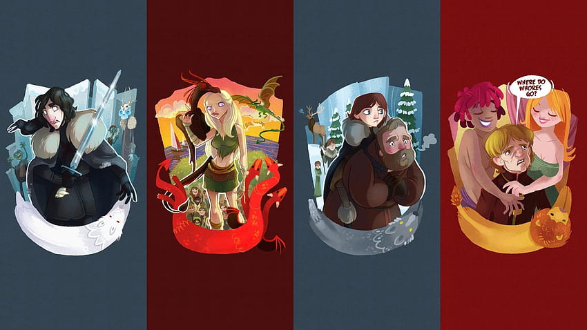 artwork, Game of Thrones, Tyrion Lannister, Jon Snow, Hodor, jon snow and daenerys HD wallpaper