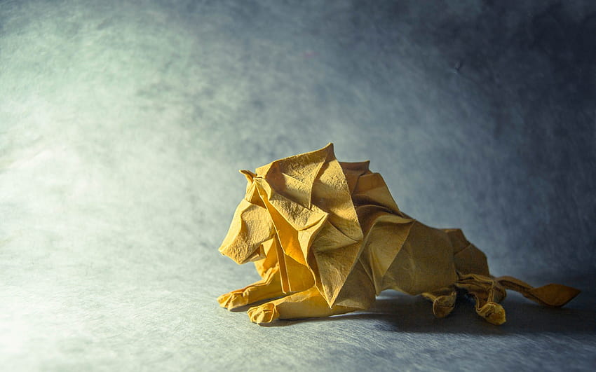 : animais, leão, amarelo, construir, ARTE, computador, natureza morta, papel de origami, papel de arte, 2048x1279 px, artes criativas 2048x1279, arte em papel papel de parede HD