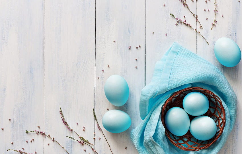 cesta, ovos, azul, Páscoa, madeira, azul, Primavera, Páscoa, ovos, decoração, Feliz, concurso, seção праздники, teal blue easter papel de parede HD