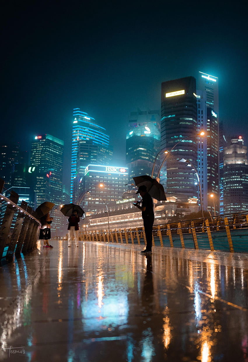 Yağmurda Singapur, estetik yağmurlu şehir HD telefon duvar kağıdı
