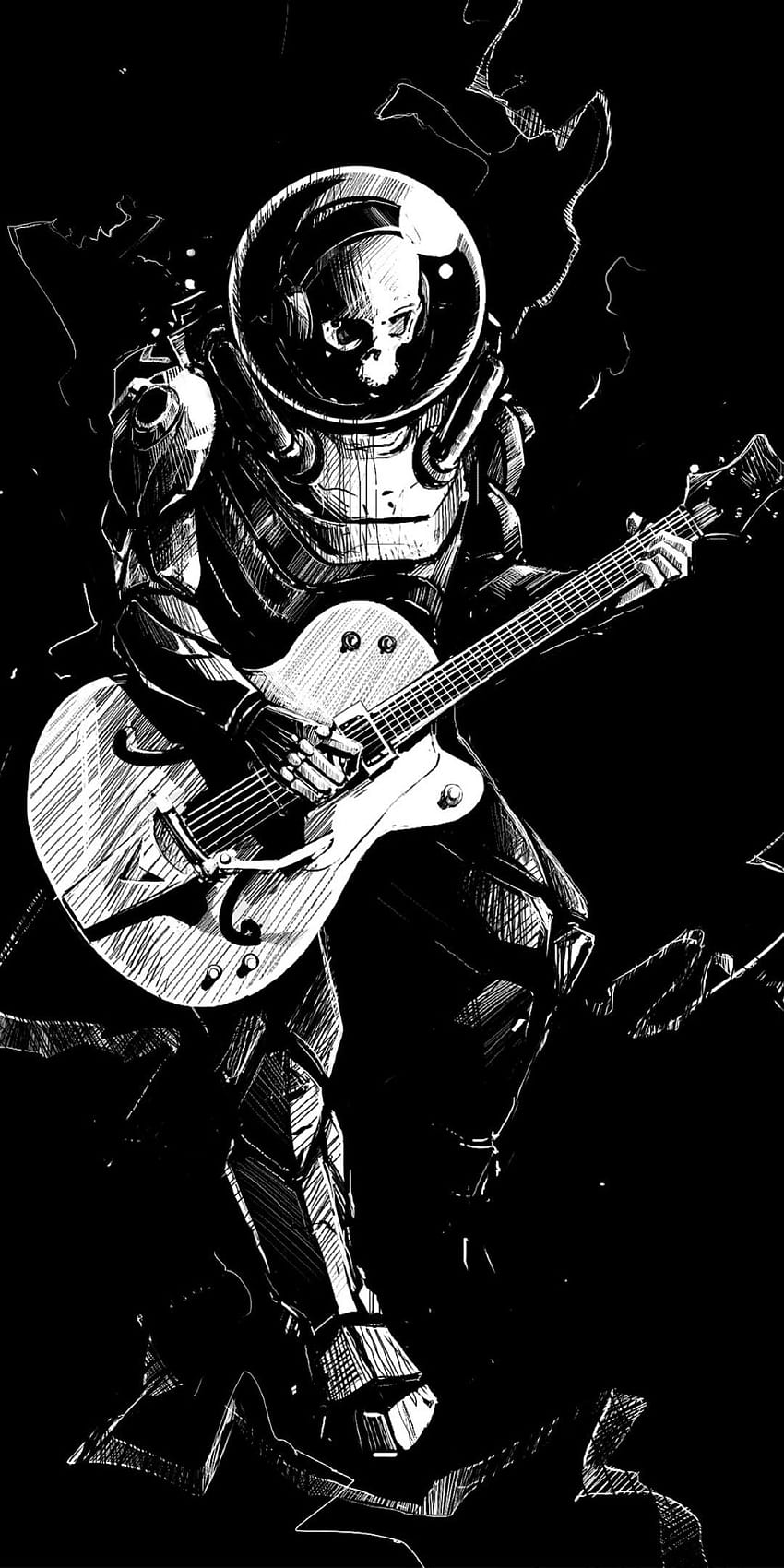 Art, skeleton, guitar, play, music, BW, 1080x2160, musician iphone HD phone wallpaper