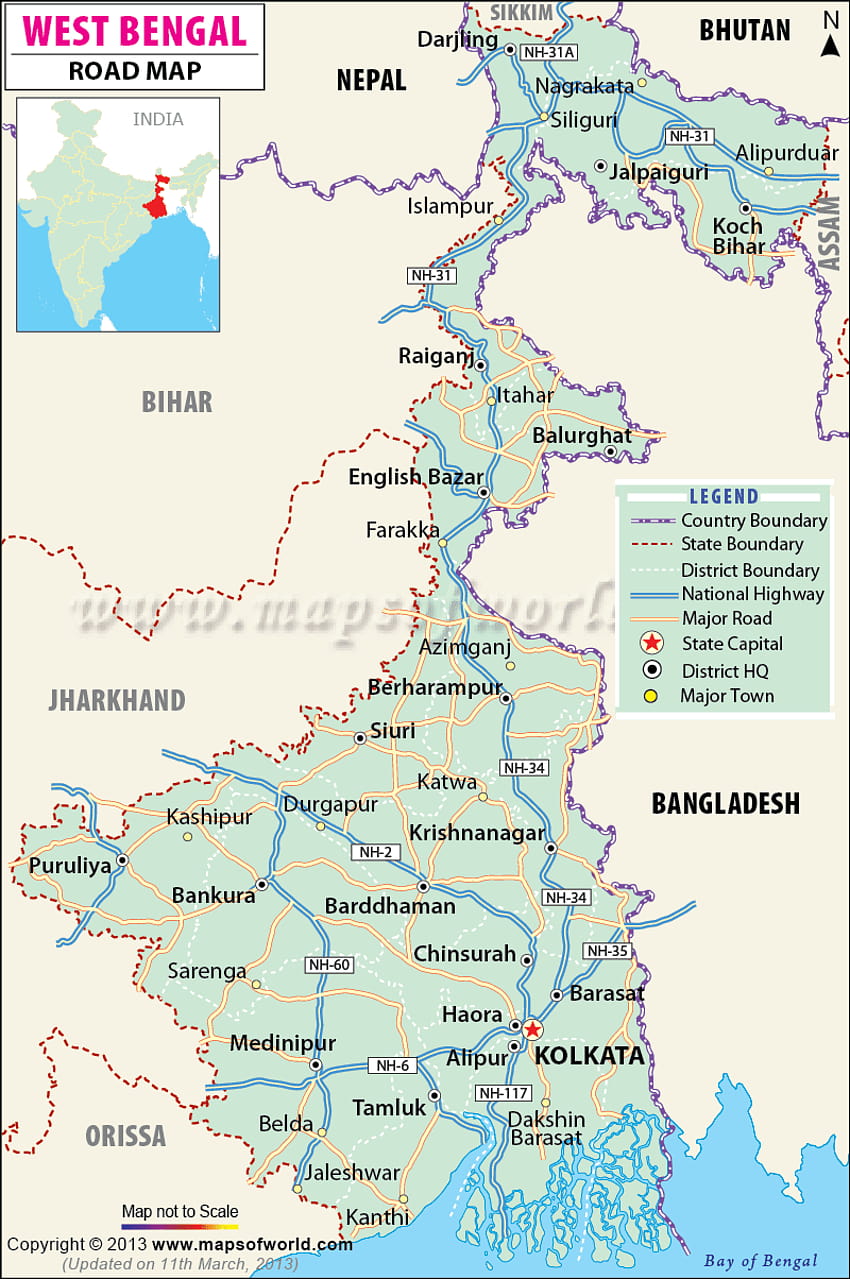Mapa de carreteras de Bengala Occidental – MapsofWorld fondo de pantalla del teléfono