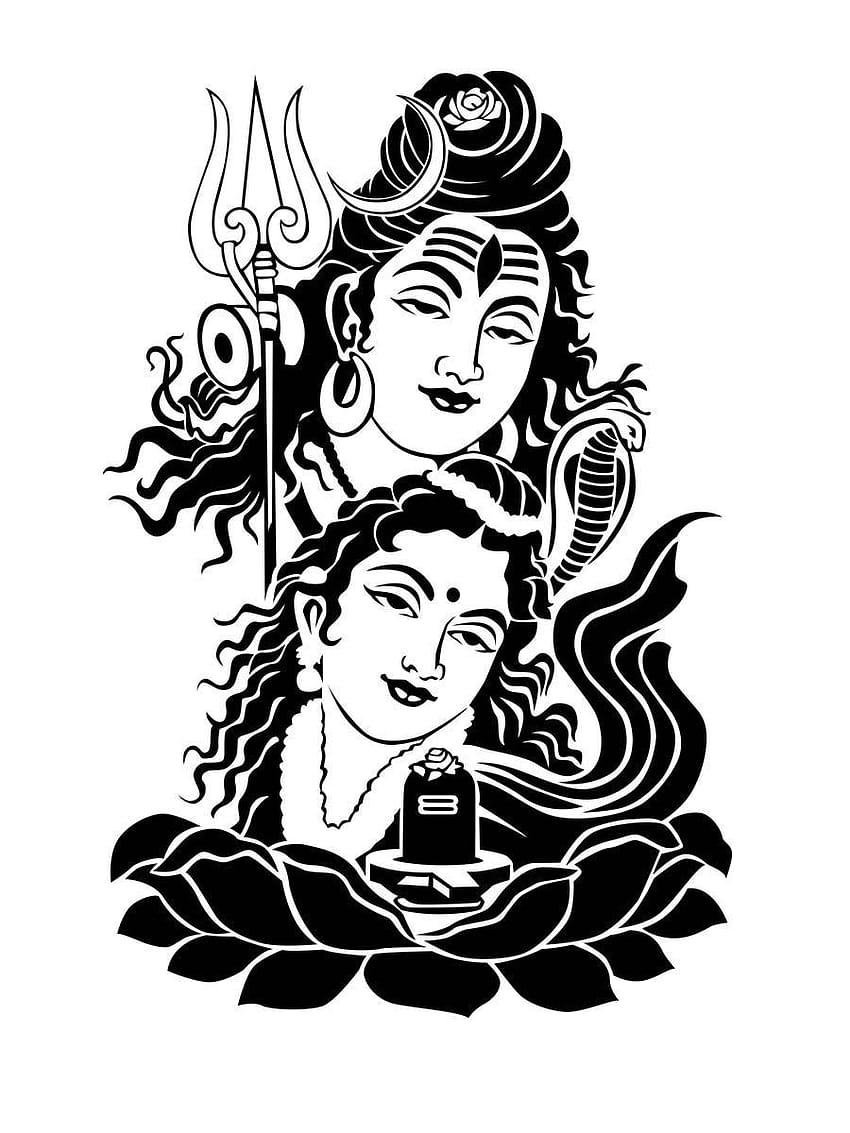 Shiv parvati czarno-biały pełny, pan Shiva biały Tapeta na telefon HD