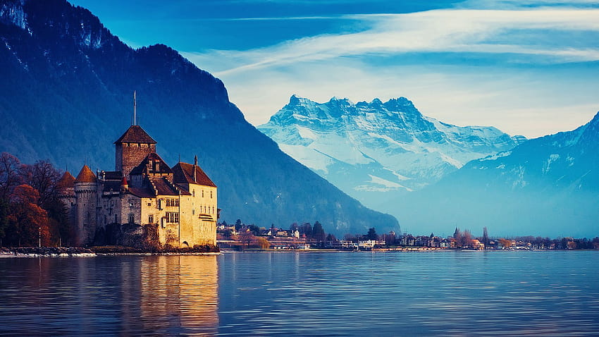 1920x1080 svizzera, lago di ginevra, città, montagne, neve piena, tv, f, sfondi, lago alpi svizzere Sfondo HD