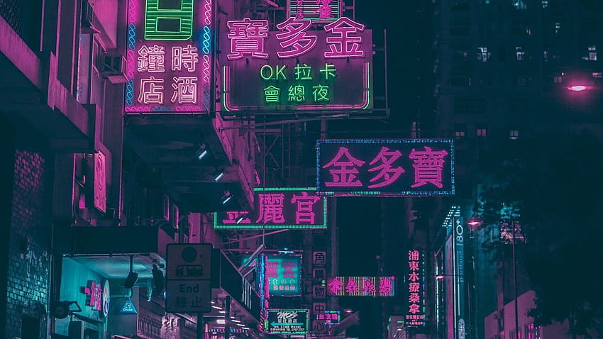 1366x768 Hong Kong, Urban, Night, Shop Signs, Neon Lights, neon laptop HD wallpaper