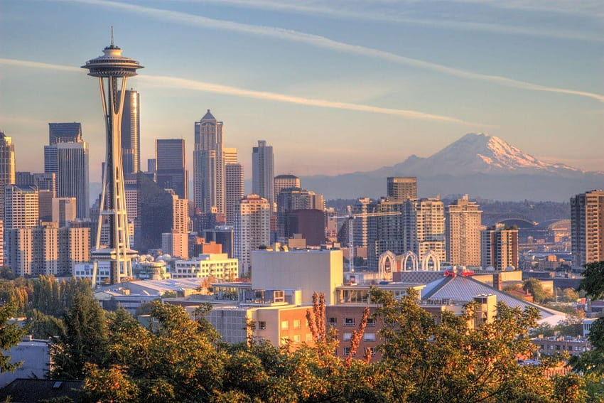 Seattle Space Needle evening sunset skyscrapers Seattle cityscape  American city HD wallpaper  Peakpx