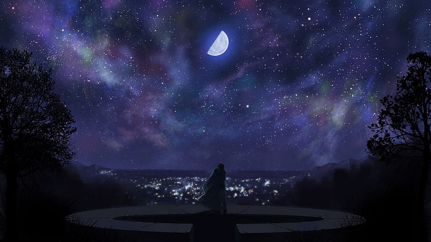 Anime Night Scenery, późna nocna estetyka anime Tapeta HD