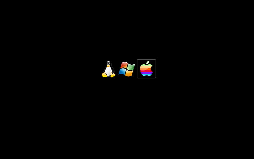 Apple Inc.、Linux、tux、Microsoft Windows、ロゴ、黒背景、Linux Windows 高画質の壁紙