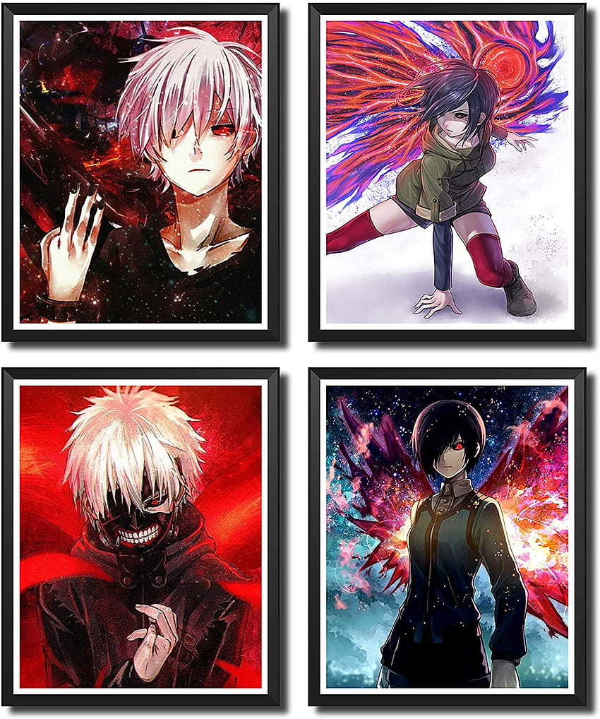 Yansang Tokyo Ghoul Kagune Ken Kaneki Kakuja Kagune Touka Kirishima 애니메이션 아트 프린트 벽 예술 침실 홈 데코 캔버스 프린트 포스터, 8 x 10 인치, 4개 세트 HD 전화 배경 화면