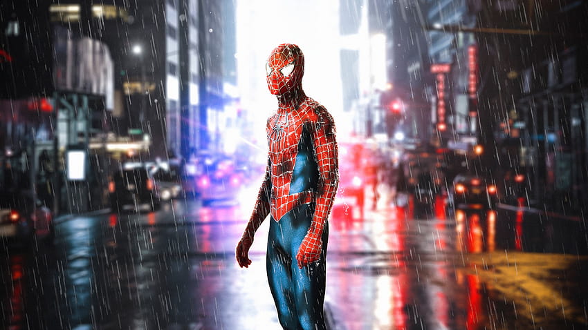 Spiderman Standing In Rain HD wallpaper