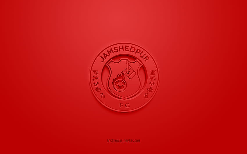 Jamshedpur FC, creative 3D logo, red background, 3d emblem, Indian football club, Indian Super League, Jamshedpur, India, 3d art, football, Jamshedpur FC 3d logo with resolution 2560x1600. High HD wallpaper