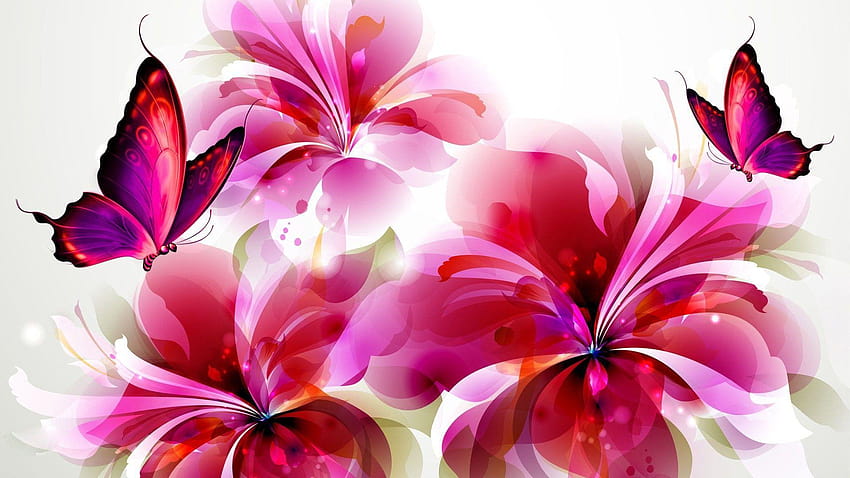 Pink Butterflies With Flowers, roses butterfly HD wallpaper | Pxfuel