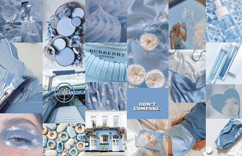 10 ästhetische Collage-Ideen für PC und Laptop: Blaue, ästhetische babyblaue Collage HD-Hintergrundbild