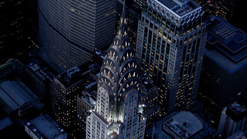 Chrysler Building, Manhattan NYC aerial night view [4481x2521] : HD wallpaper