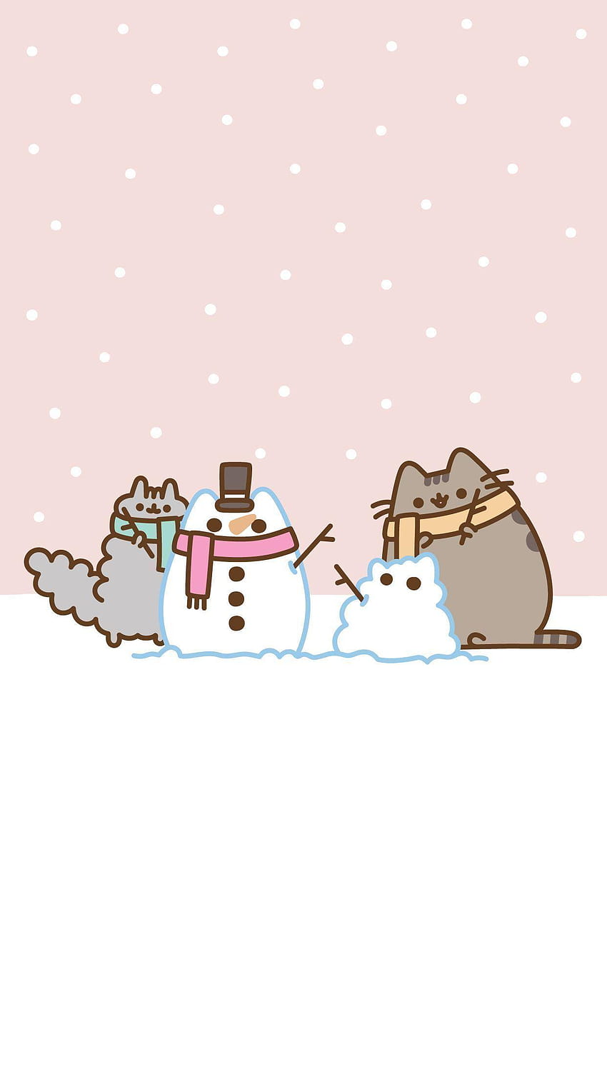 iPhone Pusheen Коледа, сладки каваи снежни човеци HD тапет за телефон
