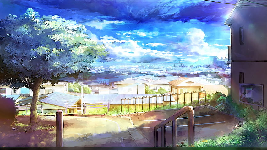 kraj anime, malarstwo, niebo, farba akwarelowa, naturalny kraj, farba akrylowa, letnia akwarela anime Tapeta HD