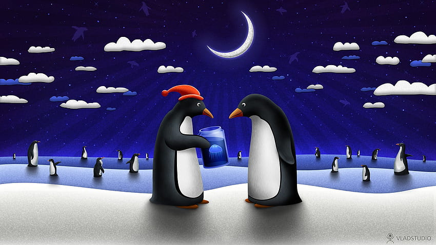 Digital art: Xmas Penguins, nr. 33957, xmas digital HD wallpaper