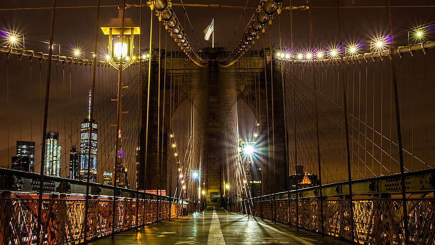 New York City USA Brooklyn Bridge Bridges Night 2560x1440, brooklyn bridge lights HD wallpaper