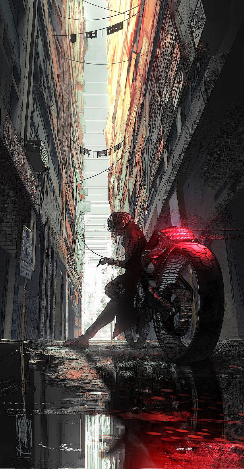 fragments, cyberpunk girl futuristic motorcycle HD phone wallpaper