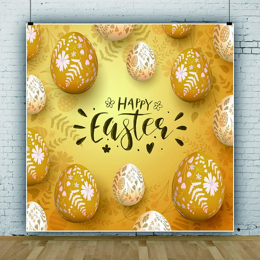 Leowefowa Durable Soft Fabric Happy Easter Backdrop 7x5ft Golden Yellow Easter Eggs with Flower Prints Backgrounds for graphy Children Baby Easter Booth Studio Props : Electronics HD phone wallpaper