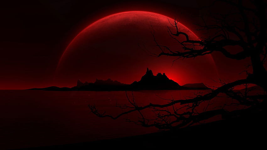赤い月、赤い美的風景 高画質の壁紙