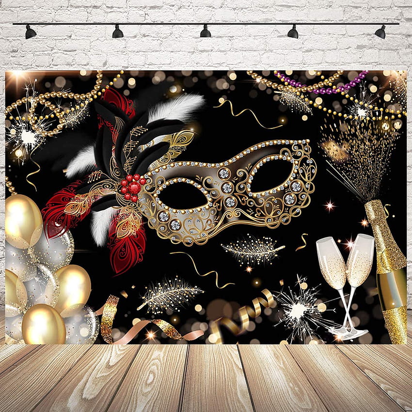 Amazon : Mocsicka Masquerade Party Backdrop Black Gold Mask Champagne Balloons Mardi Gras Carnival booth Backdrop Happy Birtay Dancing Party Backgrounds 7x5ft : Electronics HD phone wallpaper