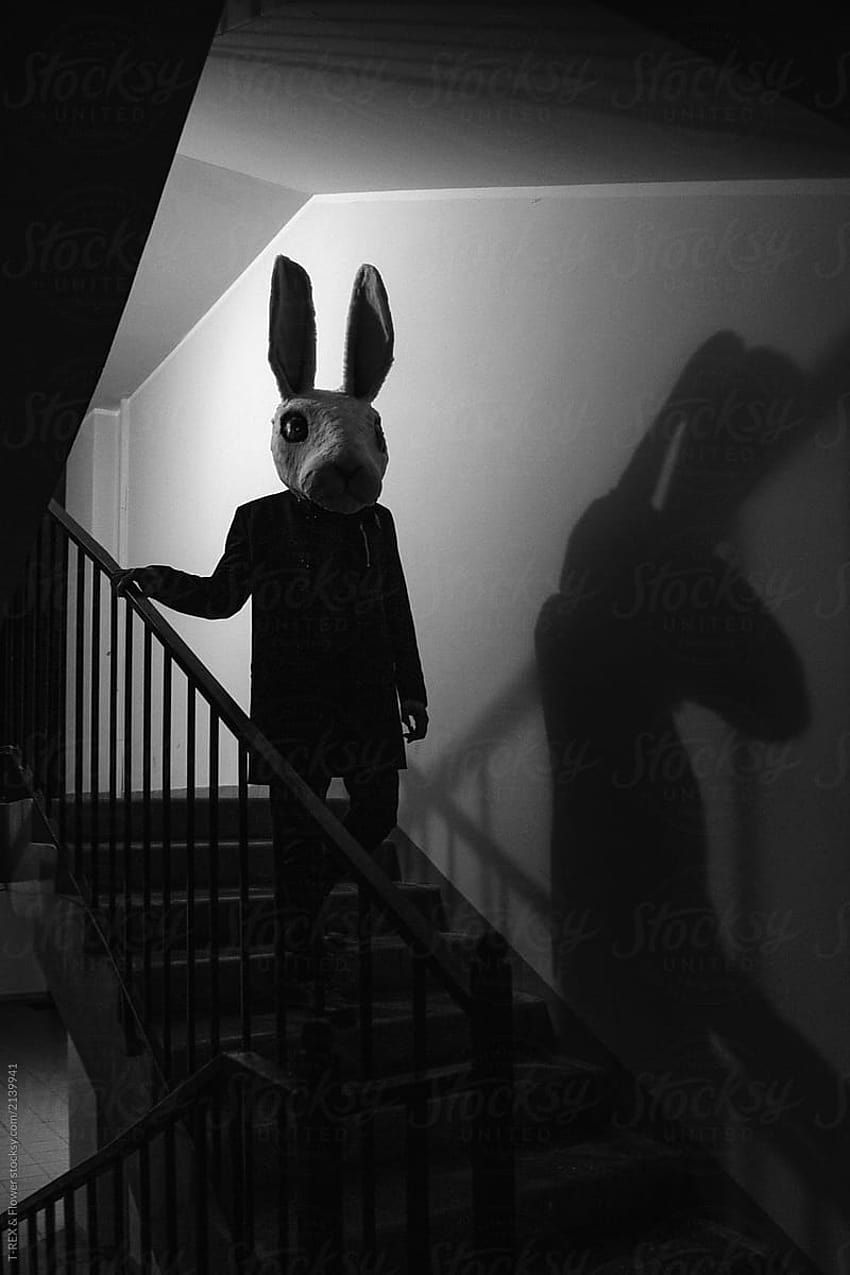 Creepy Bunny Walking Downstairs by Danil Nevsky, scary bunny HD phone wallpaper