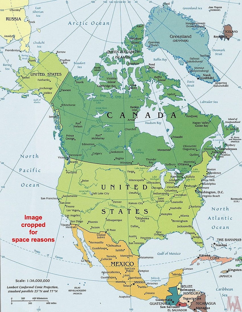 north america political wall map, north america map HD phone wallpaper