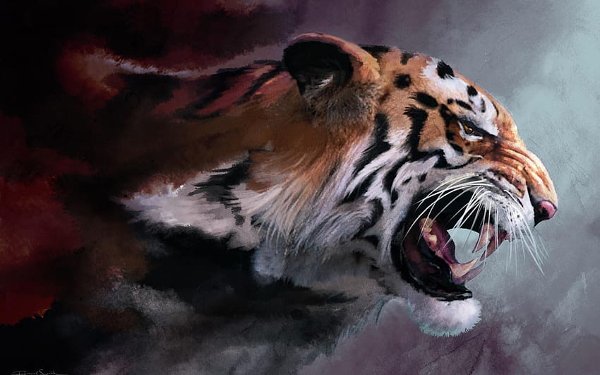 怒っている虎の絵、虎の肖像画 高画質の壁紙