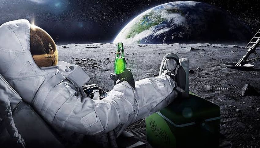 astronauta, cerveja, lua, terra papel de parede HD