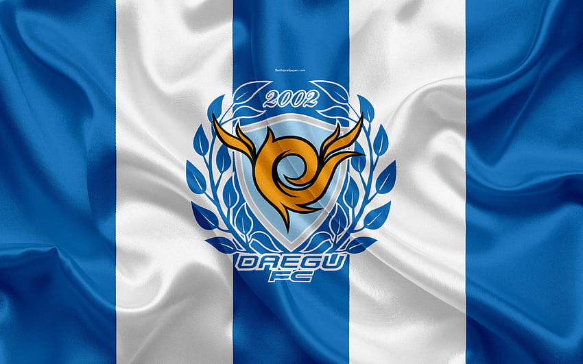 Daegu FC, silk flag, logo, emblem, blue silk HD wallpaper
