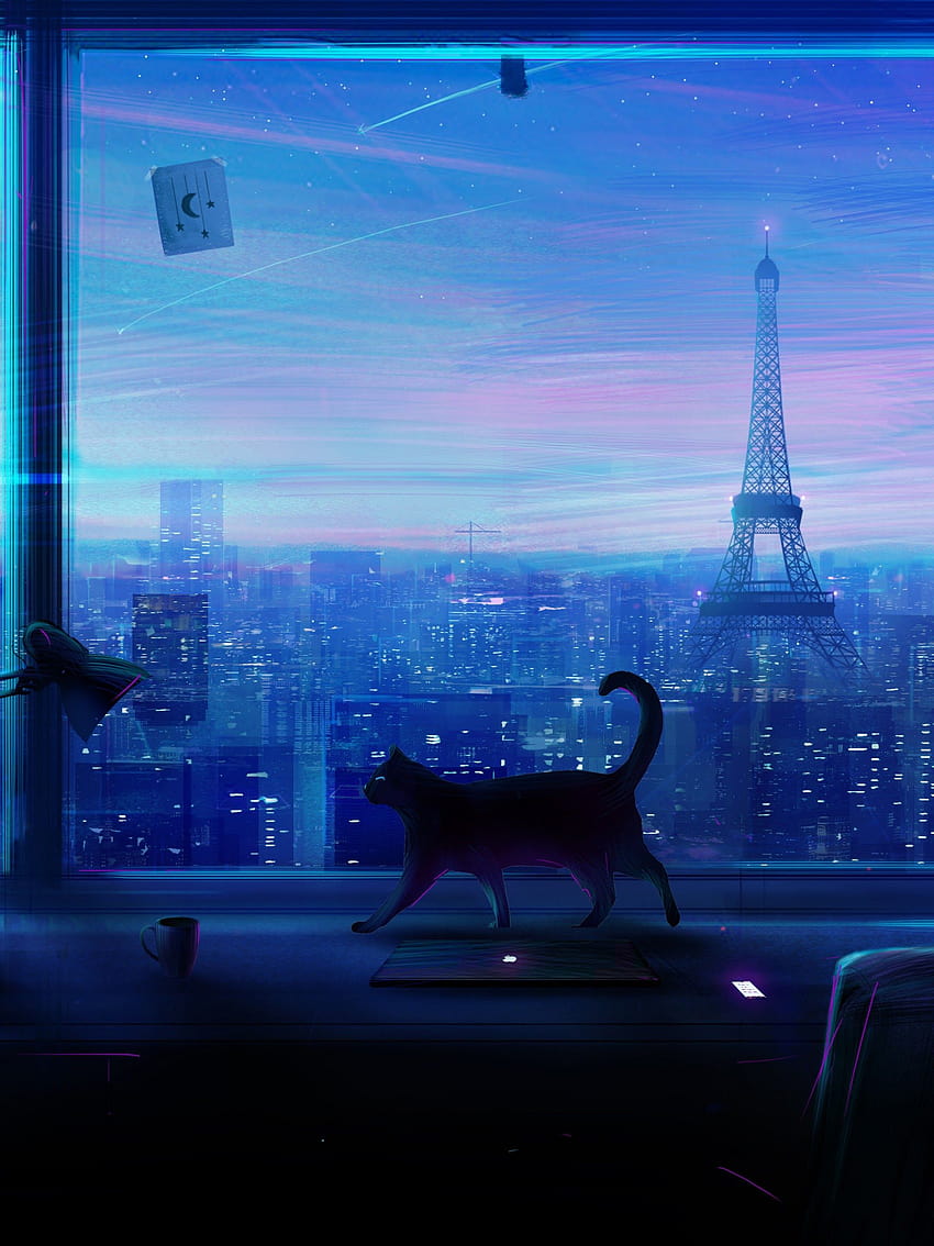 City Night Anime Scenery, anime night city phone HD phone wallpaper