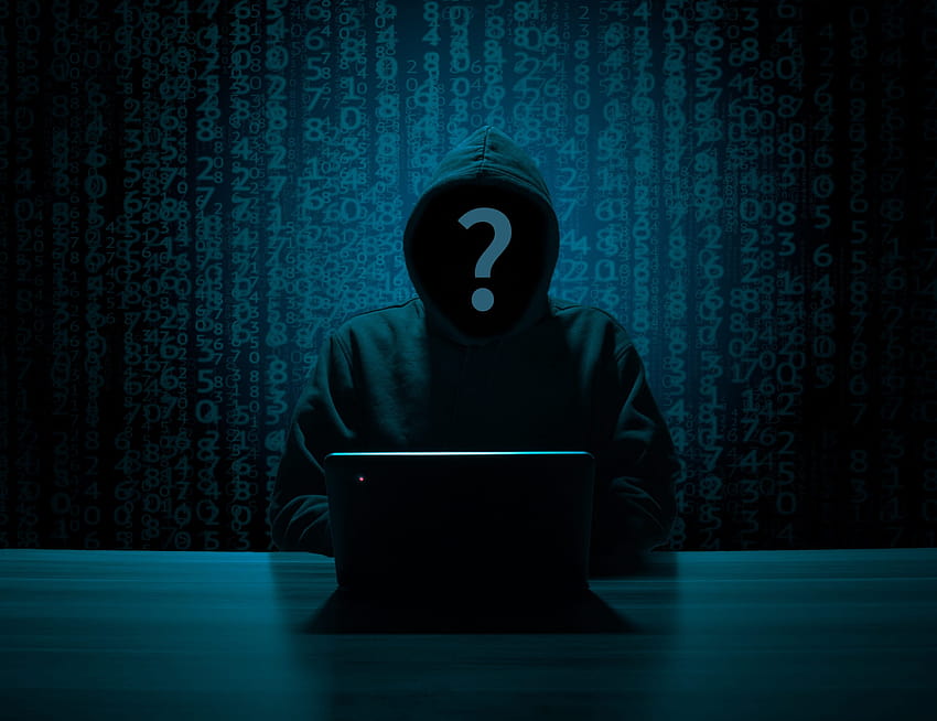 Persona con una sudadera con capucha gris usando una computadora dentro de una habitación oscura, hacker • Para ti Para y móvil, sala de hackers fondo de pantalla