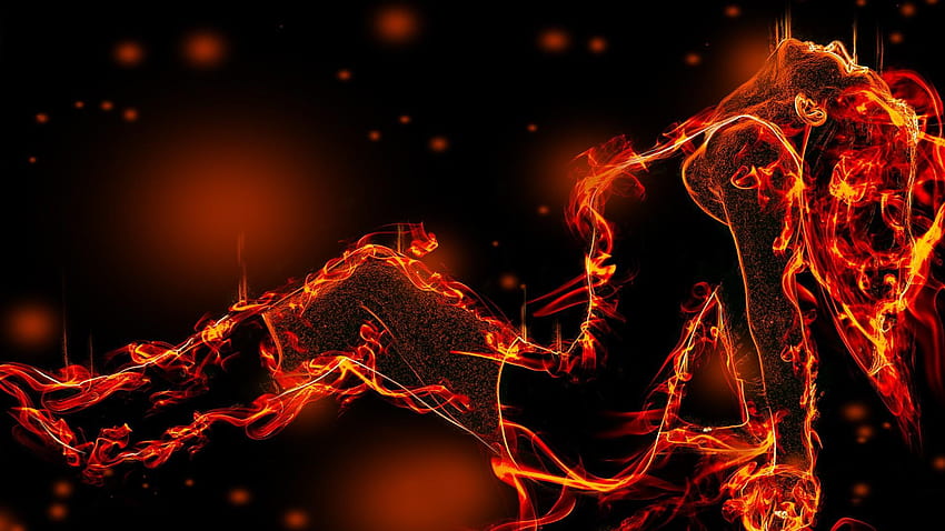 frauen, flammen, schwarz, rot, feuer, ringe, fantasiekunst, in flammen, mädchen in flammen HD-Hintergrundbild