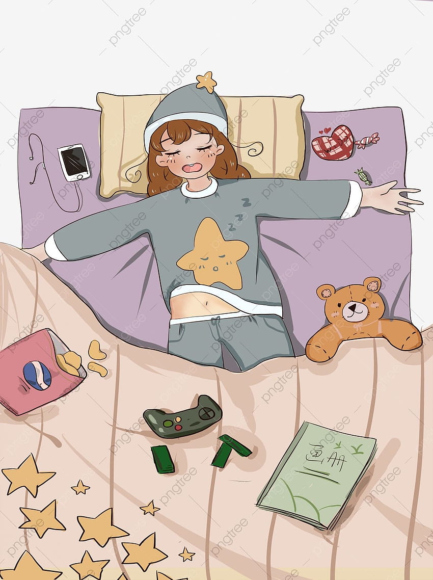 Cartoon handgezeichnetes schlafendes Mädchen, Cartoon handgezeichnet, süßes Mädchen, muslimisches Anime-Paar schläfrig HD-Handy-Hintergrundbild